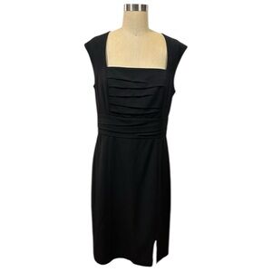 WHBM Little Black Cap Sleeve Ruched Sheath Dress Sz 10 Classic Black Midi Dress